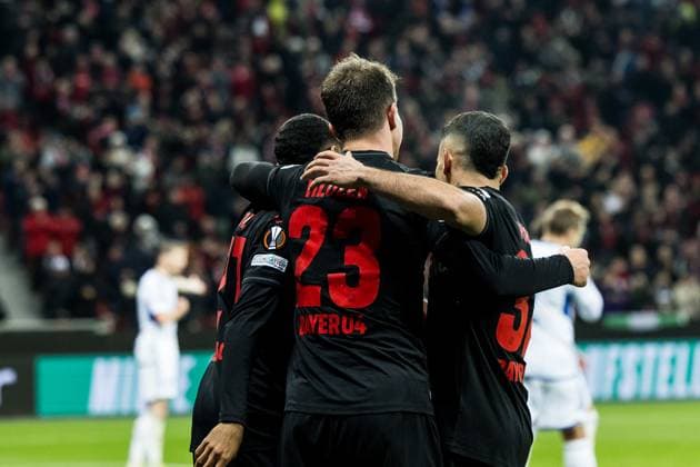 UEFA Europa League Bayer 04 Leverkusen Molde FK 14 12 2023 Adam Hlozek celebrates 4-0 Bayer 04 Leverkusen, 23 UEFA Europa League matchday 6 Bayer 04 Leverkusen Molde FK, BayArena Leverkusen on 14 12 2023 DFL REGULATIONS PROHIBIT ANY USE OF PHOTOGRAPHS AS IMAGE SEQUENCES AND OR QUASI VIDEO Copyright: xBEAUTIFULxSPORTS Wunderlx