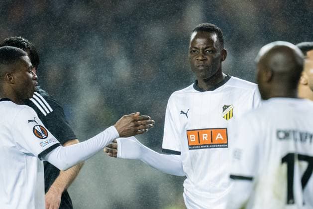 231214 John Paul Dembe of Häcken during the UEFA Europa League match between Qarabag and Häcken on December 14, 2023 in Baku Photo Carl Sandin BILDBYRAN code CS CS0469 football soccer football uefa europa league qarabag häcken bbeng bbauto depp  Copyright: CARLxSANDIN BB231214CS092