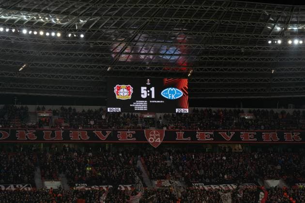 GER, UEFA Europa League matchday 6, Bayer 04 Leverkusen vs Molde Fotballklubb 14 12 2023, BayArena, Leverkusen, GER, UEFA Europa League matchday 6, Bayer 04 Leverkusen vs Molde Fotballklubb In the picture Final result nordphotoxGmbHxx xChristianxSchulze nph000300