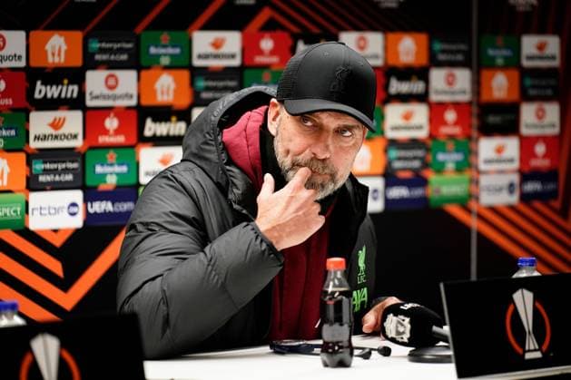 Sport Bilder des Tages Liverpool coach Jurgen Klopp during the post match press conference, PK, Pressekonferenz Union Saint-Gilloise v Liverpool, UEFA Europa League, Group E, Football, Lotto Park, Brussels, Belgium - 14 Dec 2023 EDITORIAL USE ONLY No use with unauthorised audio, video, data, fixture lists, club league logos or live services. Online in-match use limited to 120 images, no video emulation. No use in betting, games or single club league player publications. Copyright: xDavexWinter Shutterstockx 14254246cq