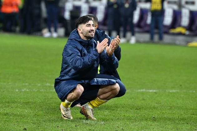 231214 Royale Union Saint-Gilloise vs Liverpool FC Mohamed Amoura of Union celebrates after a football game between Royale Union Saint-Gilloise and FC Liverpool on day 6 in Group E of the UEFA Europa League season 2023-2024 competition on December 14, 2023 in Brussels, Belgium. (Photo by Maarten Straetemans Isosport) BRUSSELS BELGIUM  Copyright: xx 424691