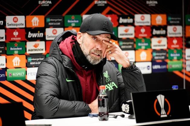 Liverpool coach Jurgen Klopp during the post match press conference, PK, Pressekonferenz Union Saint-Gilloise v Liverpool, UEFA Europa League, Group E, Football, Lotto Park, Brussels, Belgium - 14 Dec 2023 EDITORIAL USE ONLY No use with unauthorised audio, video, data, fixture lists, club league logos or live services. Online in-match use limited to 120 images, no video emulation. No use in betting, games or single club league player publications. Copyright: xDavexWinter Shutterstockx 14254246cv