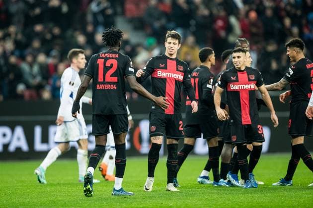 UEFA Europa League Bayer 04 Leverkusen Molde FK 14 12 2023 Adam Hlozek cheers to 5 0 Bayer 04 Leverkusen, 23 UEFA Europa League matchday 6 Bayer 04 Leverkusen Molde FK, BayArena Leverkusen on 14 12 2023 DFL REGULATIONS PROHIBIT ANY USE OF PHOTOGRAPHS AS IMAGE SEQUENCES AND OR QUASI VIDEO Copyright: xBEAUTIFULxSPORTS Wunderlx