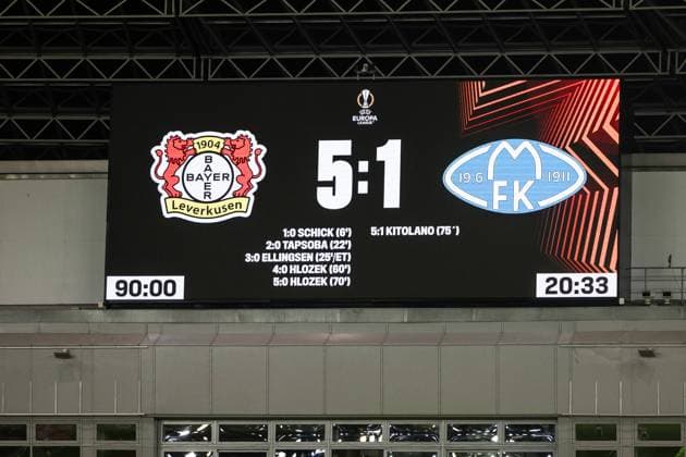 UEFA Europa League Bayer 04 Leverkusen Molde FK 14 12 2023 End in Leverkusen 5 1 UEFA Europa League Matchday 6 Bayer 04 Leverkusen Molde FK, BayArena Leverkusen on 14 12 2023 DFL REGULATIONS PROHIBIT ANY USE OF PHOTOGRAPHS AS IMAGE SEQUENCES AND OR QUASI VIDEO Copyright: xBEAUTIFULxSPORTS Wunderlx