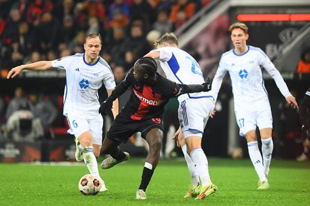 LEVERKUSEN, GERMANY - 14.12.23: Noah Mbamba, The match of match UEFA Europa League Bayer 04 Leverkusen vs Molde at Bayarena  Copyright: xVITALIIxKLIUIEVx