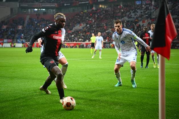 LEVERKUSEN, GERMANY - 14.12.23: Noah Mbamba, The match of match UEFA Europa League Bayer 04 Leverkusen vs Molde at Bayarena  Copyright: xVITALIIxKLIUIEVx