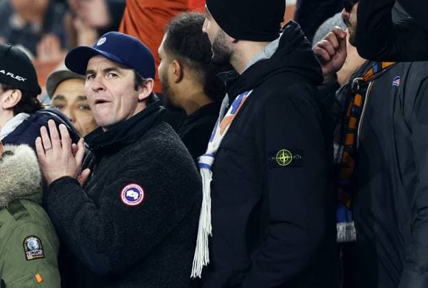 Former manager and ex Marseille player Joey Barton seen with the away fans. Brighton & Hove Albion v Marseille, UEFA Europa League, Group A, Football, American Express Community Express Stadium, Brighton, UK - 14 Dec 2023 EDITORIAL USE ONLY No use with unauthorised audio, video, data, fixture lists, club league logos or live services. Online in-match use limited to 120 images, no video emulation. No use in betting, games or single club league player publications.  Copyright: xJamesxMarsh Shutterstockx 14254279o