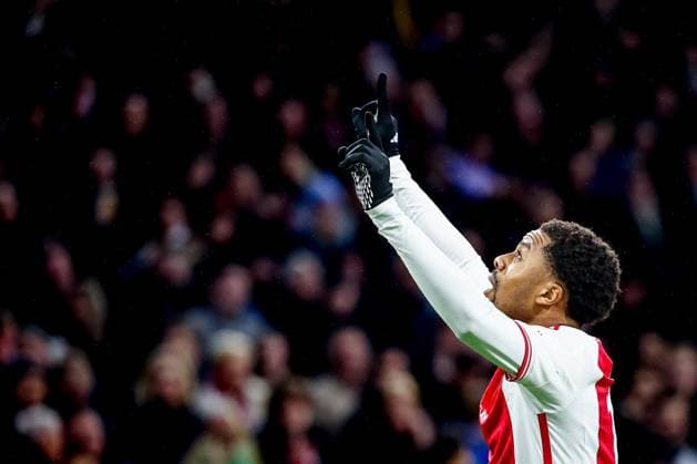 AMSTERDAM, 14-12-2023 , JohanCruyff Arena, Europa League Football season 2023 2024. Ajax player Chuba Akpom scores the 1-0 and celebrates during the match Ajax - AEK Athens. Ajax - AEK Athens  x23520492x Copyright: