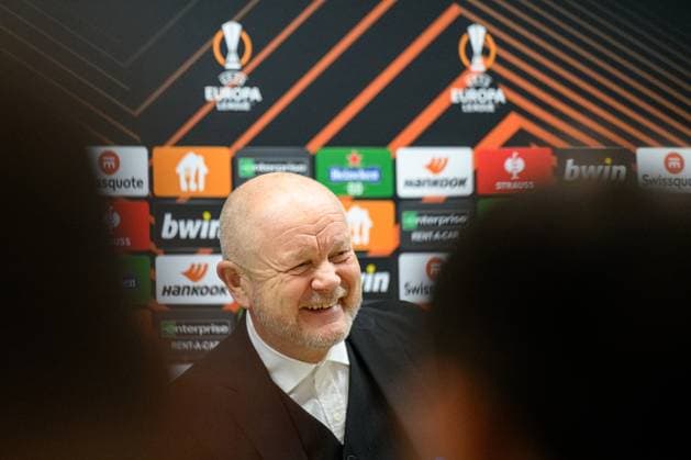 231214 Head coach Per Mathias Hogmo of Häcken during a press conference after the UEFA Europa League match between Qarabag and Häcken on December 14, 2023 in Baku Photo Carl Sandin BILDBYRAN kod CS CS0469 fotboll football soccer fotball uefa europa league qarabag häcken bbeng  Copyright: CARLxSANDIN BB231214CS119