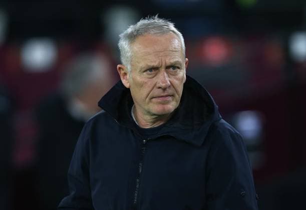 . - West Ham United v Club Freiburg, UEFA Europa League - Group A, The London Stadium, London, UK. - 14th December 2023. Christian Streich Manager of SC Freiburg. - West Ham United v Sport-Club Freiburg, UEFA Europa League - Group A, The London Stadium, London, UK. - 14th December 2023. London London Stadium UK Copyright: xDanxWeirx CP_West_Ham_United_Freiburg_03