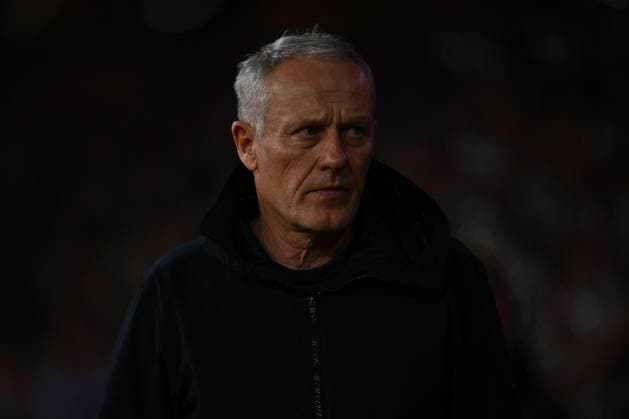 LONDON, ENGLAND - DECEMBER 14: Christian Streich, manager of FC Freiburg during the UEFA Europa League Group A match between West Ham United FC and Club Freiburg at London Stadium on December 14, 2023 in London, England. Photo by Sebastian Frej West Ham United FC v Sport-Club Freiburg: Group A - UEFA Europa League 2023 24 Copyright: xSebastianxFrejx