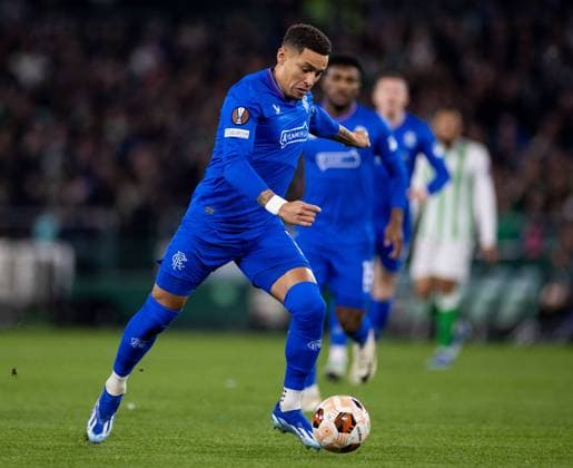 Rangers Defender James Tavernier during the Europa League Group C match at the Estadio Benito Villamarin, Seville. Real Betis v Rangers, UEFA Europa League, Group C, Football, Benito VillamaroÆ?Ã?Ân Stadium, Seville, Spain - 14 Dec 2023 EDITORIAL USE ONLY No use with unauthorised audio, video, data, fixture lists, club league logos or live services. Online in-match use limited to 120 images, no video emulation. No use in betting, games or single club league player publications. Copyright: xKirkxO Rourke RangersxFC Shutterstockx 14257803ai
