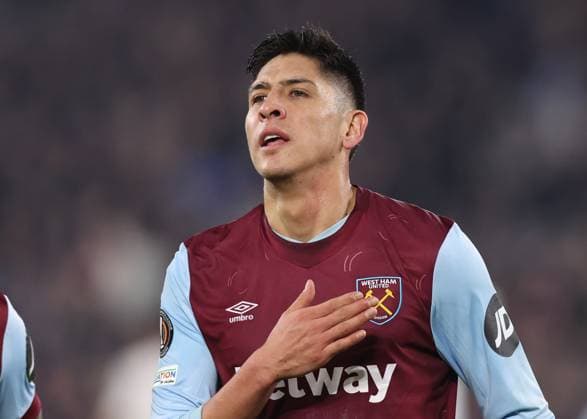London, England, 14th December 2023. Edson Ãlvarez of West Ham United celebrate scoring their second goal during the UEFA Europa League match at the London Stadium, London. Picture credit should read: David Klein Sportimage EDITORIAL USE ONLY. No use with unauthorised audio, video, data, fixture lists, club league logos or live services. Online in-match use limited to 120 images, no video emulation. No use in betting, games or single club league player publications. SPI-2801-0027