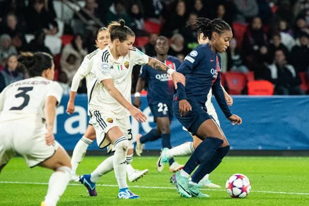 Marie-Antoinette Katoto (PSG) FOOTBALL : PSG vs AS Roma - UEFA WomenÂ’s Champions League - 14 12 2023 BaptisteAutissier Panoramic 