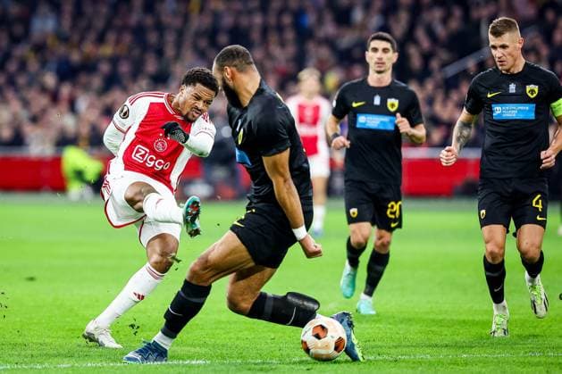 AMSTERDAM, 14-12-2023 , JohanCruyff Arena, Europa League Football season 2023 2024. Ajax player Devyne Rensch with shot on goal during the match Ajax - AEK Athens. Ajax - AEK Athens  x23520995x Copyright: