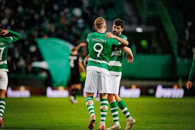 Viktor Gyokeres celebrates after scoring goal during UEFA Europa League 23 24 game between Sporting CP and SK Sturm Graz at Estadio Jose Alvalade, Lisbon, Portugal. (Maciej Rogowski) Lisbon Estadio Jose Alvalade Portugal Copyright: xMaciejxRogowskix scpgraz-34