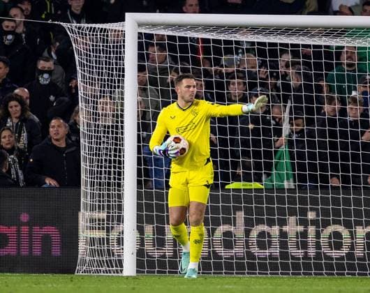 Rangers Goalkeeper Jack Butland during the Europa League Group C match at the Estadio Benito Villamarin, Seville. Real Betis v Rangers, UEFA Europa League, Group C, Football, Benito VillamaroÆ?Ã?Ân Stadium, Seville, Spain - 14 Dec 2023 EDITORIAL USE ONLY No use with unauthorised audio, video, data, fixture lists, club league logos or live services. Online in-match use limited to 120 images, no video emulation. No use in betting, games or single club league player publications. Copyright: xKirkxO Rourke RangersxFC Shutterstockx 14257803cu