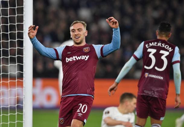 Jarrod Bowen of West Ham United reacts West Ham United v Freiburg, UEFA Europa League, Group A, Football, London Arena, London, UK - 14 Dec 2023 EDITORIAL USE ONLY No use with unauthorised audio, video, data, fixture lists, club league logos or live services. Online in-match use limited to 120 images, no video emulation. No use in betting, games or single club league player publications. Copyright: xAlanxWalter Shutterstockx 14254269ar