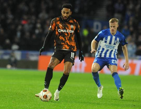 Football - 2023 2024 UEFA Europa League - Group B - Match day Six Six - Brighton & Hove Albion vs Marseille - Amex Stadium - Thursday 14th December 2023. Pierre - Emerick Aubameyang of Marseille 