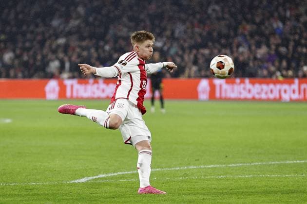 AMSTERDAM - Kristian Hlynsson of Ajax during the UEFA Europa League Group B match between Ajax Amsterdam and AEK Athene FC at the Johan Cruyff ArenA on December 14, 2023 in Amsterdam, Netherlands. ANP MAURICE VAN STEEN UEFA Europa League 2023 24 2023 2024 xVIxANPxSportx xxANPxIVx 486309296 originalFilename: 486309296.jpg