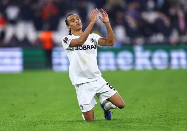 Kiliann Sildillia of SC Freiburg reacts West Ham United v Freiburg, UEFA Europa League, Group A, Football, London Arena, London, UK - 14 Dec 2023 EDITORIAL USE ONLY No use with unauthorised audio, video, data, fixture lists, club league logos or live services. Online in-match use limited to 120 images, no video emulation. No use in betting, games or single club league player publications. Copyright: xMichaelxZemanek Shutterstockx 14254605aq