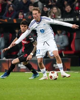 Football, UEFA Europa League 2023 2024, Group stage , Group H, Match 6, Bayer 04 Leverkusen Molde FK, 14 12 2023, Bayarena Leverkusen, Piero Hincapie, Bayer 04 Leverkusen, Magnus Grodemag, Molde FK