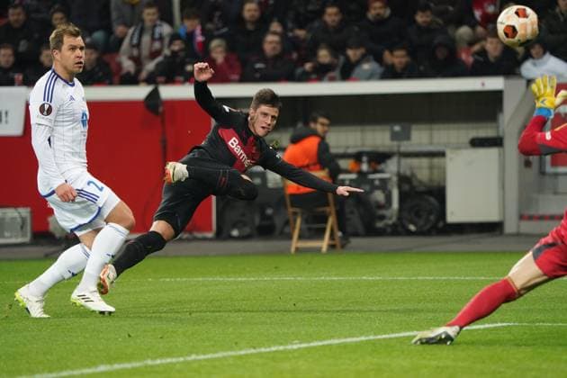 Football, UEFA Europa League 2023 2024, Group stage , Group H, Matchday 6, Bayer 04 Leverkusen Molde FK, 14 12 2023, Bayarena Leverkusen, Adam Hlozek Bayer 04 Leverkusen Goal success