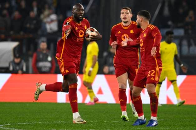 AS Roma v FC Sheriff Tiraspol: Group G - UEFA Europa League 2023 24 Romelu Lukaku of A.S. Roma is celebrating after scoring the first goal in the UEFA Europa League Matchday 6, Group G, game between A.S. Roma and F.C. Sheriff Tiraspol at the Olympic Stadium in Rome, Italy, on December 14, 2023. Rome Italy Italy  Copyright: xDomenicoxCippitellix originalFilename:cippitelli-asromavs231214_npZdb.jpg
