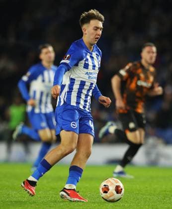 Brighton and Hove Albion v Olympique de Marseille, Brighton, UK - 14 Dec 2023 Jack Hinshelwood of Brighton and Hove Albion during the Europa League match between Brighton and Hove Albion and Olympique de Marseille at The Amex Stadium, Brighton on 14 December 2023 ( Brighton The Amex Stadium Brighton England Copyright: xMicahxCrook PPAUKx PPA-075422