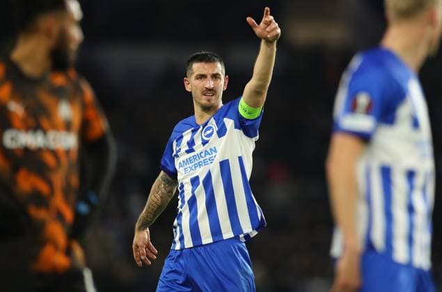 Brighton and Hove Albion v Olympique de Marseille, Brighton, UK - 14 Dec 2023 Lewis Dunk of Brighton and Hove Albion rallies his teammates during the Europa League match between Brighton and Hove Albion and Olympique de Marseille at The Amex Stadium, Brighton on 14 December 2023 ( Brighton The Amex Stadium Brighton England Copyright: xMicahxCrook PPAUKx PPA-075438