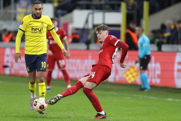 231214 Royale Union Saint-Gilloise vs Liverpool FC Luke Chambers of Liverpool in action with the ball during a football game between Royale Union Saint-Gilloise and Liverpool FC on day 6 in Group E of the UEFA Europa League season 2023-2024 competition on December 14, 2023 in Brussels, Belgium. (Photo by Frank Abbeloos Isosport) BRUSSELS BELGIUM  Copyright: xx 424904