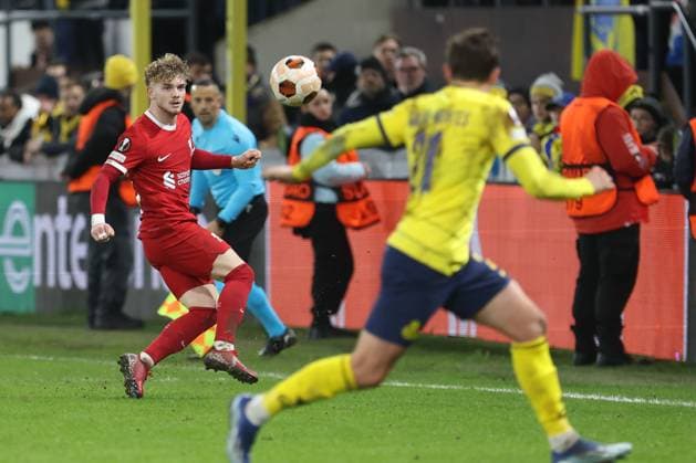 231214 Royale Union Saint-Gilloise vs Liverpool FC Harvey Elliott of Liverpool in action with the ball during a football game between Royale Union Saint-Gilloise and Liverpool FC on day 6 in Group E of the UEFA Europa League season 2023-2024 competition on December 14, 2023 in Brussels, Belgium. (Photo by Frank Abbeloos Isosport) BRUSSELS BELGIUM  Copyright: xx 424959