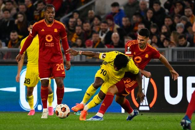 AS Roma v FC Sheriff Tiraspol: Group G - UEFA Europa League 2023 24 Cedric Badolo of F.C. Sheriff Tiraspol and Zeki Celik of A.S. Roma are competing during the UEFA Europa League Matchday 6, Group G, between A.S. Roma and F.C. Sheriff Tiraspol at the Olympic Stadium in Rome, Italy, on December 14, 2023. Rome Italy Italy  Copyright: xDomenicoxCippitellix originalFilename:cippitelli-asromavs231214_np4BN.jpg