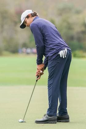 December 15, 2023, Orlando, Florida, USA: Charlie Woods lines up a putt on the 9th green during the 2023 PNC Championship Pro-Am at Ritz-Carlton Golf Club. Orlando USA - ZUMAw109 20231215_fap_w109_002 Copyright: xDebbyxWongx