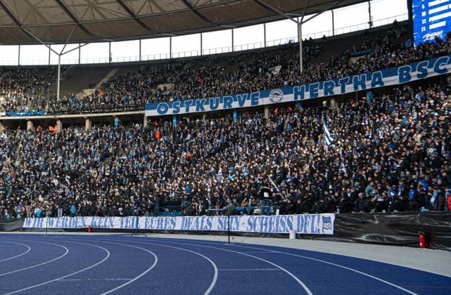 Soccer, Men, Season 2023 2024, 2 Bundesliga 17 Matchday , Hertha BSC VfL Osnabrück, Fans of Hertha with banner, We will not be part of your deal fuck DFL , 16 12 2023, Copyright: xSebastianxRäppold MatthiasxKochx