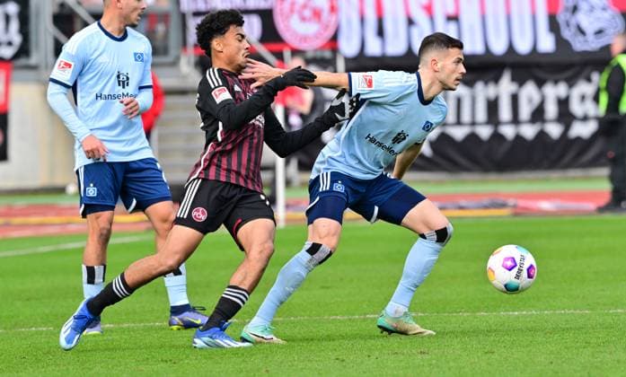 16 12 2023 Soccer season 2023 2024 2 Soccer Bundesliga 17 Matchday 1 FC Nürnberg FCN Club Hamburger SV HSV Sportfoto Zink xwoxzix DFL regulations prohibit any use of photographs as image sequences and or quasi video only for editorial use Nathaniel Brown 27, 1 FC Nürnberg FCN Laszlo Benes 8, Hamburger SV HSV