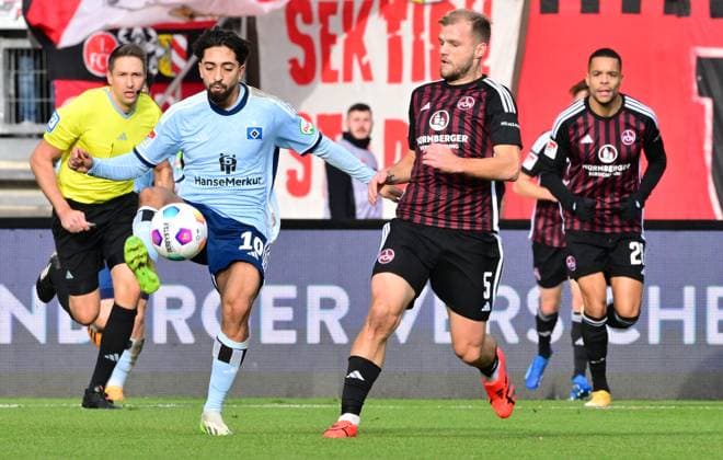 16 12 2023 Soccer season 2023 2024 2 Soccer Bundesliga 17 Matchday 1 FC Nürnberg FCN Club Hamburger SV HSV Sportfoto Zink xwoxzix DFL regulations prohibit any use of photographs as image sequences and or quasi video only for editorial use Immanuel Pherai 10, Hamburger SV HSV Johannes Geis 5, 1 FC Nürnberg FCN