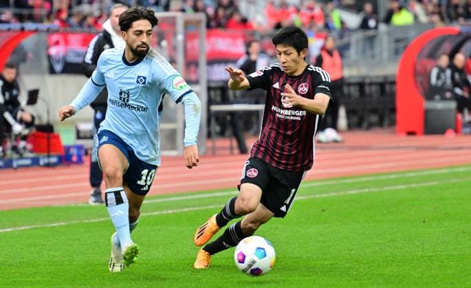 16 12 2023 Soccer season 2023 2024 2 Soccer Bundesliga 17 Matchday 1 FC Nürnberg FCN Club Hamburger SV HSV Sportfoto Zink xwoxzix DFL regulations prohibit any use of photographs as image sequences and or quasi video only for editorial use Immanuel Pherai 10, Hamburger SV HSV Kanji Okunuki 11, 1 FC Nürnberg FCN