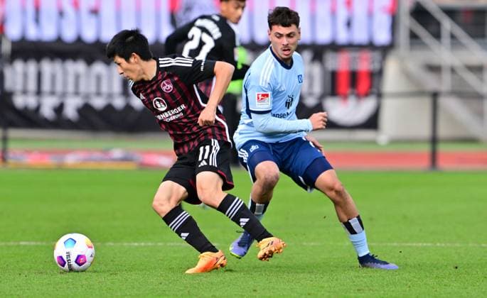 16 12 2023 Soccer Season 2023 2024 2 Soccer Bundesliga 17 Matchday 1 FC Nürnberg FCN Club Hamburger SV HSV Sportfoto Zink xwoxzix DFL regulations prohibit any use of photographs as image sequences and or quasi video only for editorial use Kanji Okunuki 11, 1 FC Nürnberg FCN William Mikelbrencis 2, Hamburger SV HSV