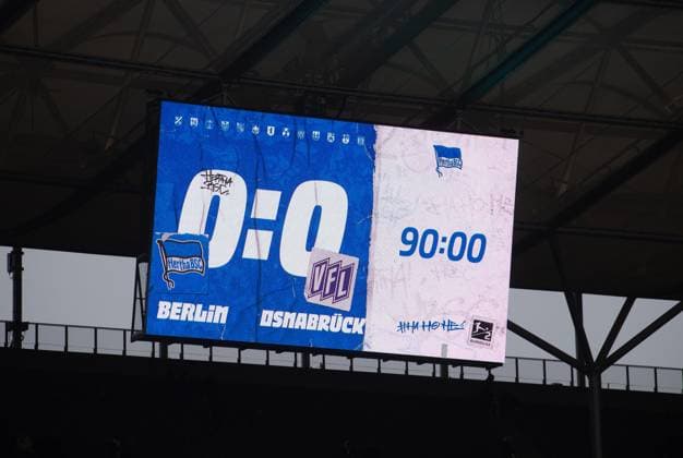 Soccer, Men, Season 2023 2024, 2 Bundesliga 17 Matchday , Hertha BSC VfL Osnabrück, Scoreboard with 0 0 Final Score, 16 12 2023, Copyright: xSebastianxRäppold MatthiasxKochx