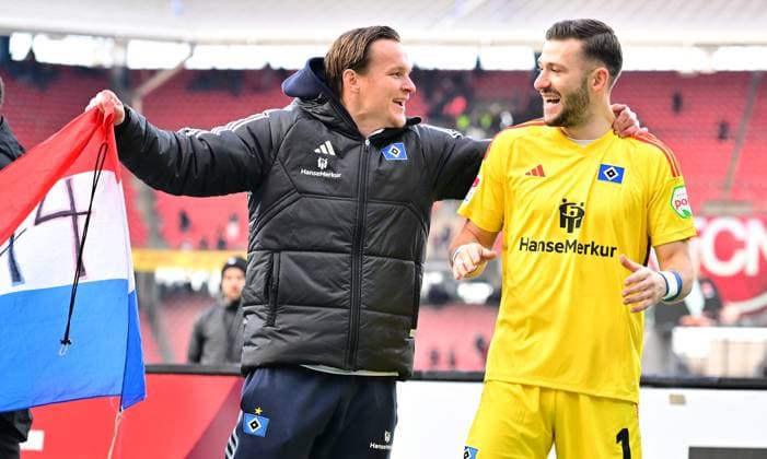 16 12 2023 Soccer season 2023 2024 2 Soccer Bundesliga 17 Matchday 1 FC Nürnberg FCN Club Hamburger SV HSV Sportfoto Zink xwoxzix DFL regulations prohibit any use of photographs as image sequences and or quasi video only for editorial use Tom Mickel 12, Hamburger SV HSV Daniel Heuer Fernandes 1, Hamburger SV HSV Jubel Freude nach Spielende