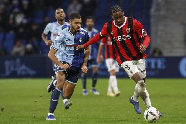 Pablo Rosario (OGC Nice) vs Antoine Joujou (Le Havre) FOOTBALL : Le Havre Vs Nice - Ligue 1 Uber Eats - 16 12 2023 MichaelBaucher Panoramic 
