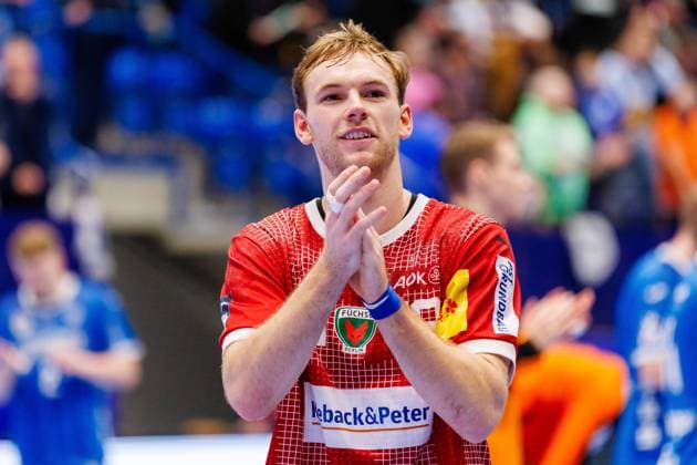 Mathias Gidsel Fuechse Berlin, 19 cheers after 29 32 victory against TBV Lemgo Lippe , victory jubilation joy mood emotion GER, TBV Lemgo Lippe vs Fuechse Berlin, Handball, 1 Bundesliga, Matchday 17, Season 2023 2024, 16 12 2023 GER, TBV Lemgo Lippe vs Fuechse Berlin, Handball, 1 Bundesliga, Matchday 17, Season 2023 2024, 16 12 2023 Lemgo Copyright: xEibner-Pressefotox xJanxStrohdiekx EP_JSK