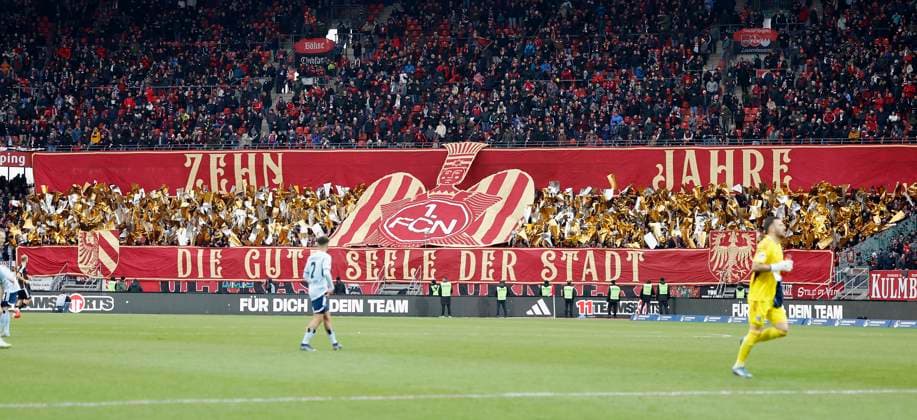 Image Choreo, Choreography, of Nuremberg fans 16 12 2023, Football, 2 Bundesliga, 1 FC Nürnberg Hamburger SV, GER, Nuremberg, Max Morlock Stadion, DFL REGULATIONS PROHIBIT ANY USE OF PHOTOGRAPHS AS IMAGE SEQUENCES AND OR QUASI VIDEO Copyright: HMBxMedia xHeikoxBecker