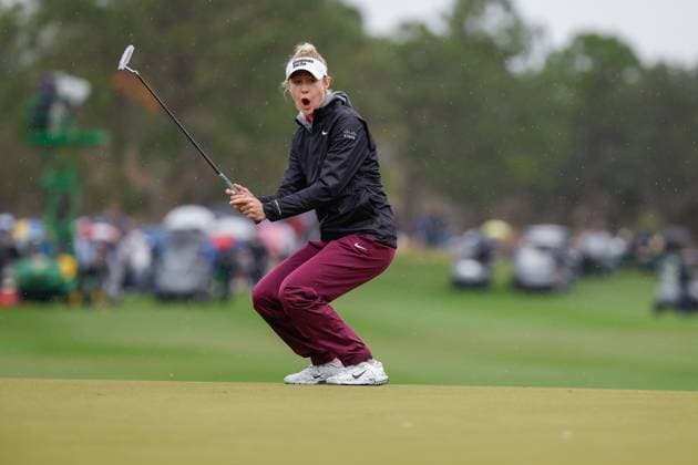 December 16, 2023: Nelly Kordas reaction to missing a putt on the 18th hole during Round One of the PNC Championship golf tournament at the Ritz-Carlton Golf Club in Orlando, Florida. CSM Orlando United States of America - ZUMAc04_ 20231216_zma_c04_127 Copyright: xDarrenxLeex