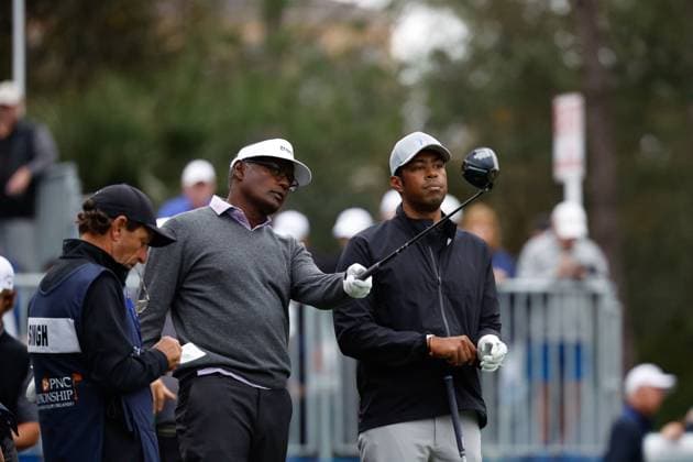 December 16, 2023: Vijay Singh and his son during Round One of the PNC Championship golf tournament at the Ritz-Carlton Golf Club in Orlando, Florida. CSM Orlando United States of America - ZUMAc04_ 20231216_zma_c04_132 Copyright: xDarrenxLeex