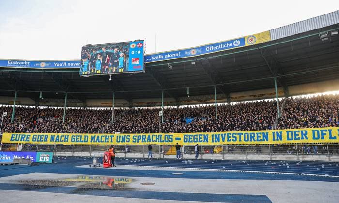 Braunschweig vs Kaiserslautern, 2 BL Braunschweig, 17 12 2023, FOOTBALL Eintracht Braunschweig vs 1 FC Kaiserslautern, 2 BL, Season 2023 24 Eintracht Braunschweig Fan Protest against DFL Investors Deal Braunschweig