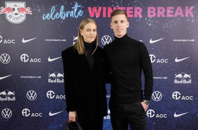 RB Leipzig Christmas party Leipzig, 17 12 2023, Red Bull Arena, Football, Bundesliga , RB Leipzig Christmas party , In the picture RBL player Dani Olmo and partner Laura , Picture Point
