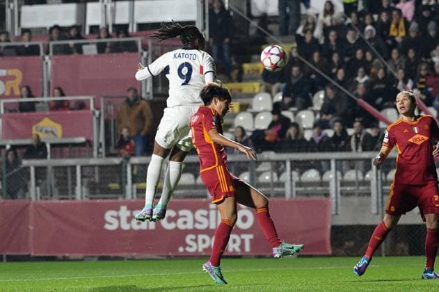 UEFA Champions League Women football match - Roma vs Paris Saint-Germain Marie-Antoinette Katoto of Paris Saint-Germain Saki Kumagai (AS Roma) during the UEFA WomenÃ¢& x80;& x99;s Champions League 2023 24 group stage group C match between AS Roma vs Paris Saint Germain FC at the Tre Fontane stadium Rome on 20 December 2023. Rome Italy  Copyright: xIPAxSport ABACAx