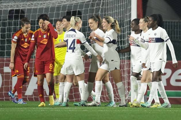 UEFA women™s Champions League Group C AS Roma vs Paris Saint-Germain Football Club Korbin Albert of Paris Saint-Germain celebrates after scoring a goal during UEFA women™s Champions League Group C match between AS Roma vs Paris Saint-Germain Football Club at tre fontane stadium, Rome, December 20, 2023. ABPH7953 Copyright: xAntonioxBalascox